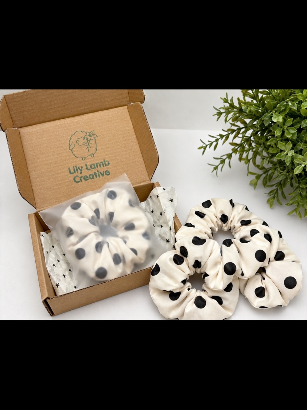 Lily Lamb Creative Scrunchy Black White Polka Dot Hair Accessories